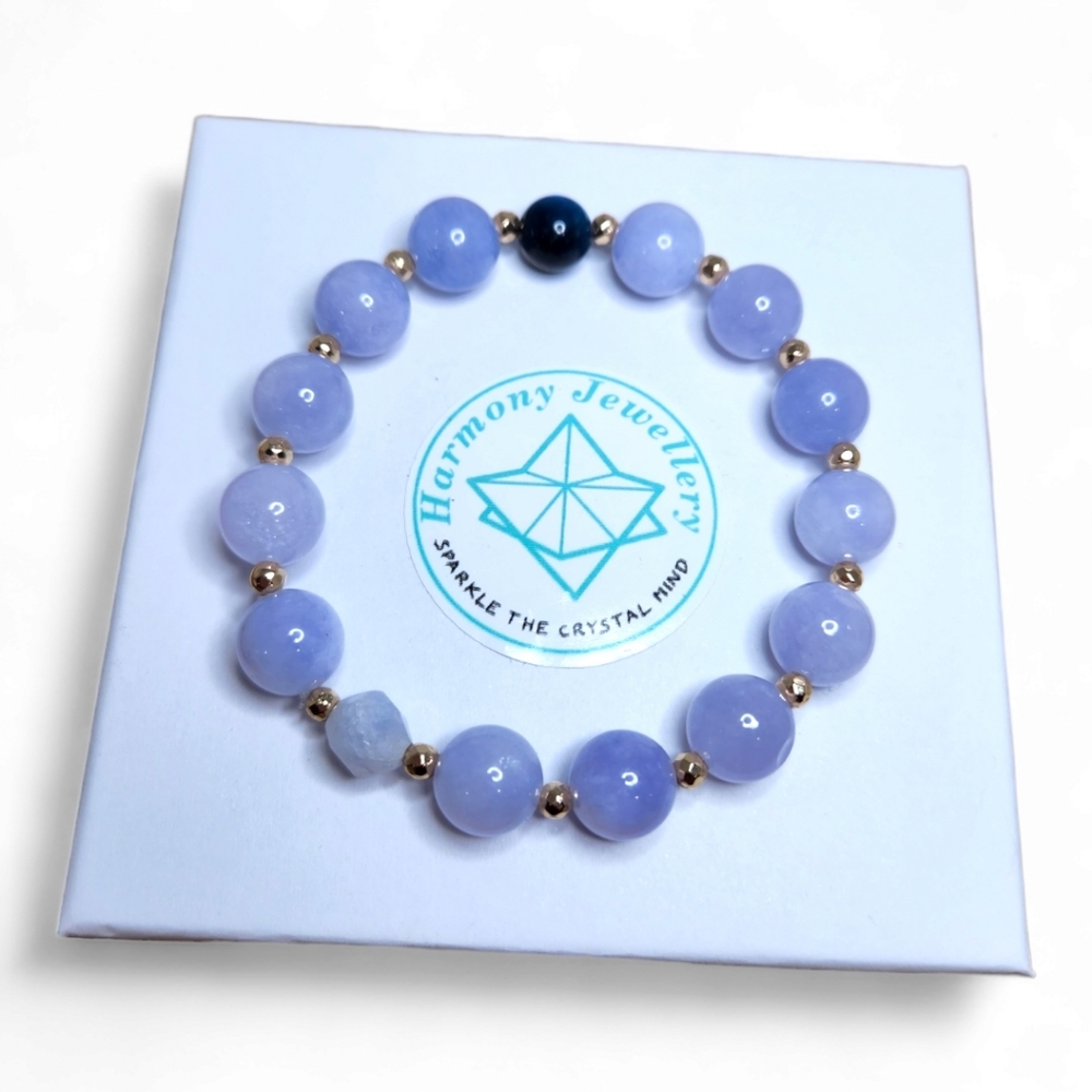 10 mm Aquamarine Quartz, Blue Tiger Eye Bracelet